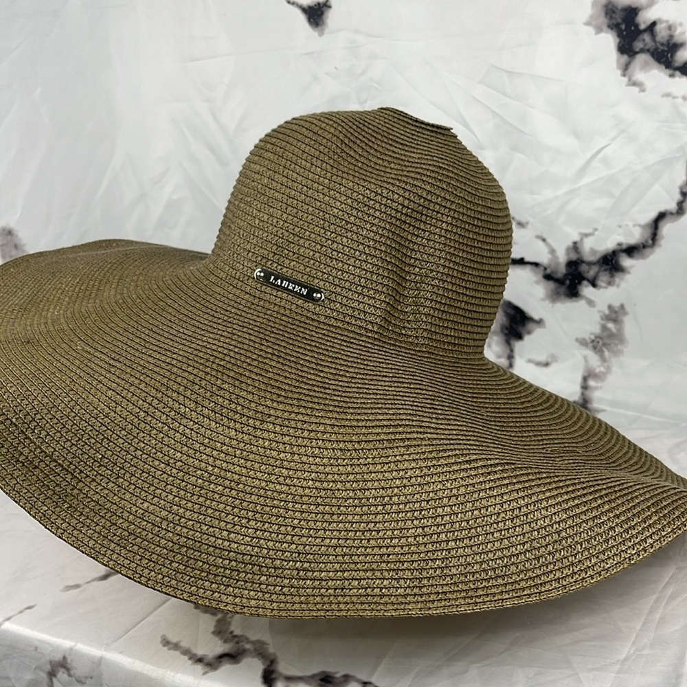 Lauren Ralph Lauren Straw Sunhat Floppy Wide Brim Two-Tone Brand Plaque Size M - Picture 5 of 10